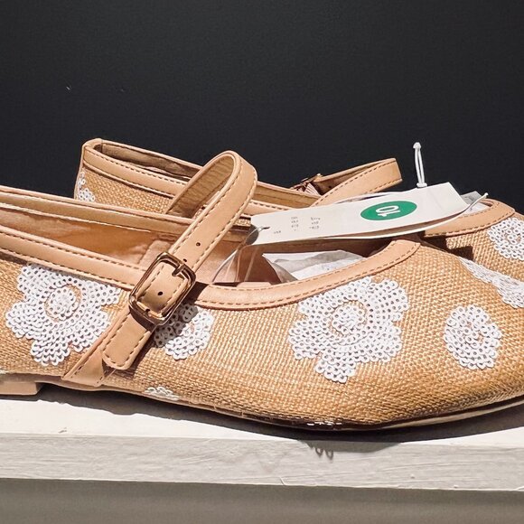 A New Day Raffia Floral Sequin Mary Jane Flats – Tan – Size  9.5 & 10 - Picture 8 of 8